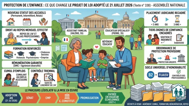 Infographie détaillée détaillant les changements apportés par le projet de loi relatif à la protection des enfants adopté le 21 juillet 2026 par l'Assemblée nationale